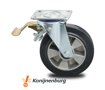 Swivel Castor with Brake Ø125mm Elastic Rubber Tyre – 250kg
