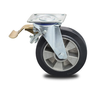 Swivel Castor with Brake Ø200mm Elastic Rubber Tyre – 400kg