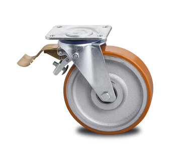 swivel castor with brake, Ø 125 mm, vulcanised polyurethane tyre, 400KG