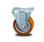 Industrial Reinforced Housing Fixed caster from Pressed hard steel, plate fitting, Vulcanized Polyurethane tread, precision ball bearing, Wheel-Ø 100mm, 200KG