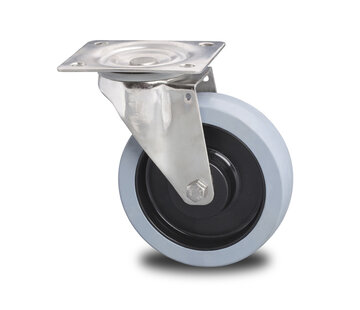 Zwenkwiel, Ø 100mm, Gevulkaniseerde elastische rubberbanden, 150KG