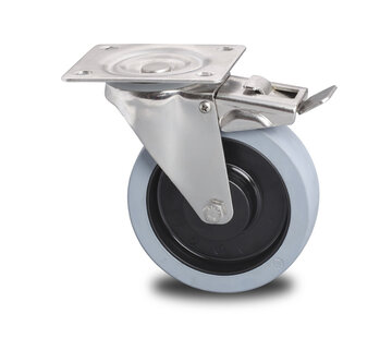 Swivel caster with brake, Ø 100mm, Vulcanized elastic rubber tires, 150KG