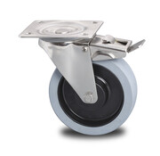 Swivel caster with brake, Ø 125mm, Vulcanized elastic rubber tires, 200KG