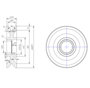 groefwielen, Ø 100 x 24/18mm, massief staal, 300KG