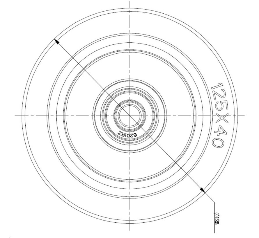 Industrial Wheel from elastic-tyre, precision ball bearing, Wheel-Ø 125mm, 200KG