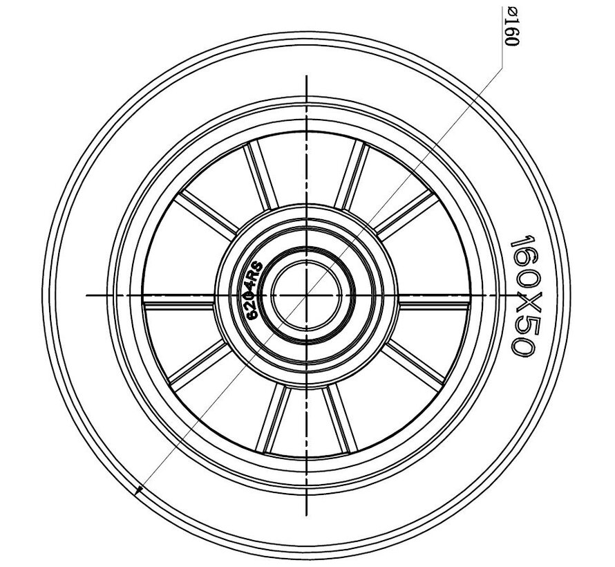 Industrial Wheel from elastic-tyre, precision ball bearing, Wheel-Ø 160mm, 300KG