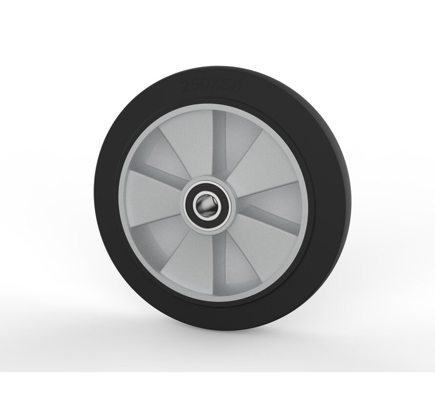 Industrial Wheel from elastic-tyre, precision ball bearing, Wheel-Ø 250mm, 500KG