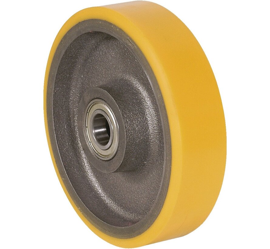 Heavy duty Wheel from Vulcanized Polyurethane tread, precision ball bearing, Wheel-Ø 125mm, 400KG