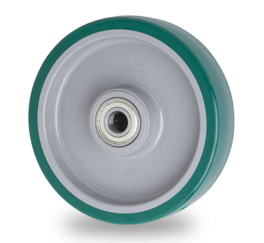 Industrial Wheel from Injected polyurethane, precision ball bearing, Wheel-Ø 200mm, 500KG