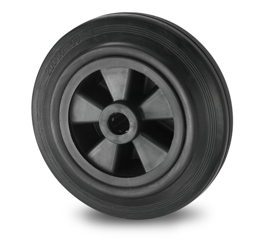 Industrial Wheel from rubber, black, roller bearing, Wheel-Ø 125mm, 130KG