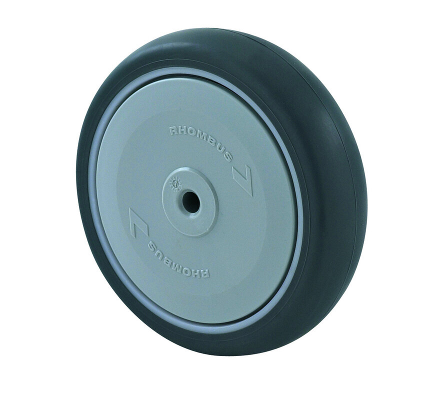 Institutional Wheel from thermoplastic rubber grey non-marking, Central precision ball bearing, Wheel-Ø 125mm, 100KG