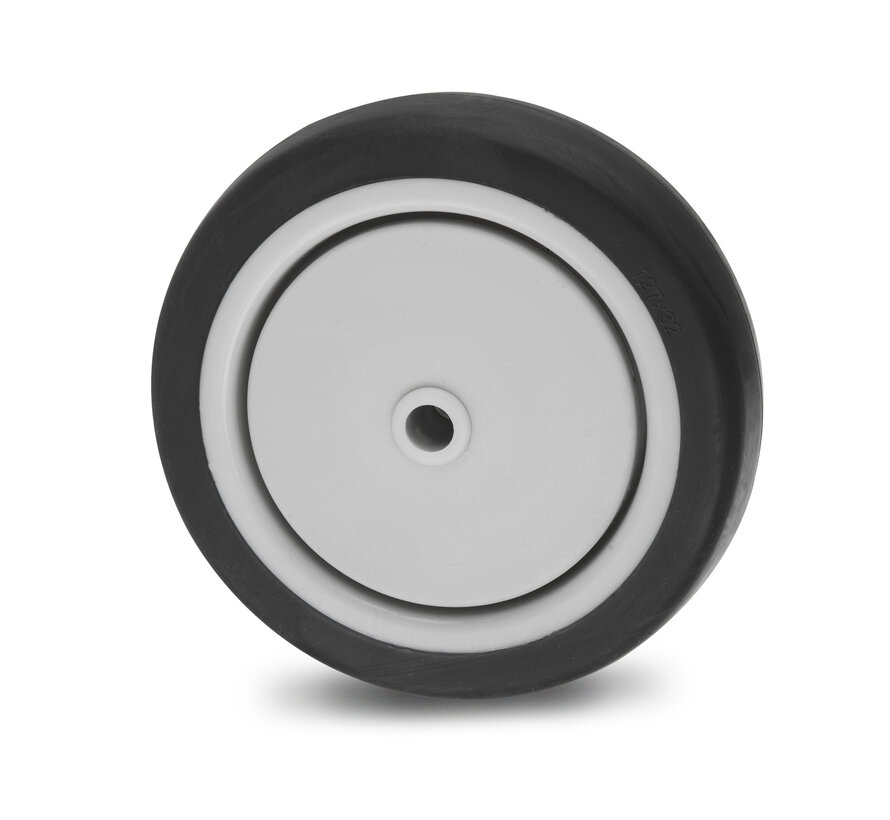 Institutional Wheel from thermoplastic rubber grey non-marking, Central precision ball bearing, Wheel-Ø 100mm, 80KG