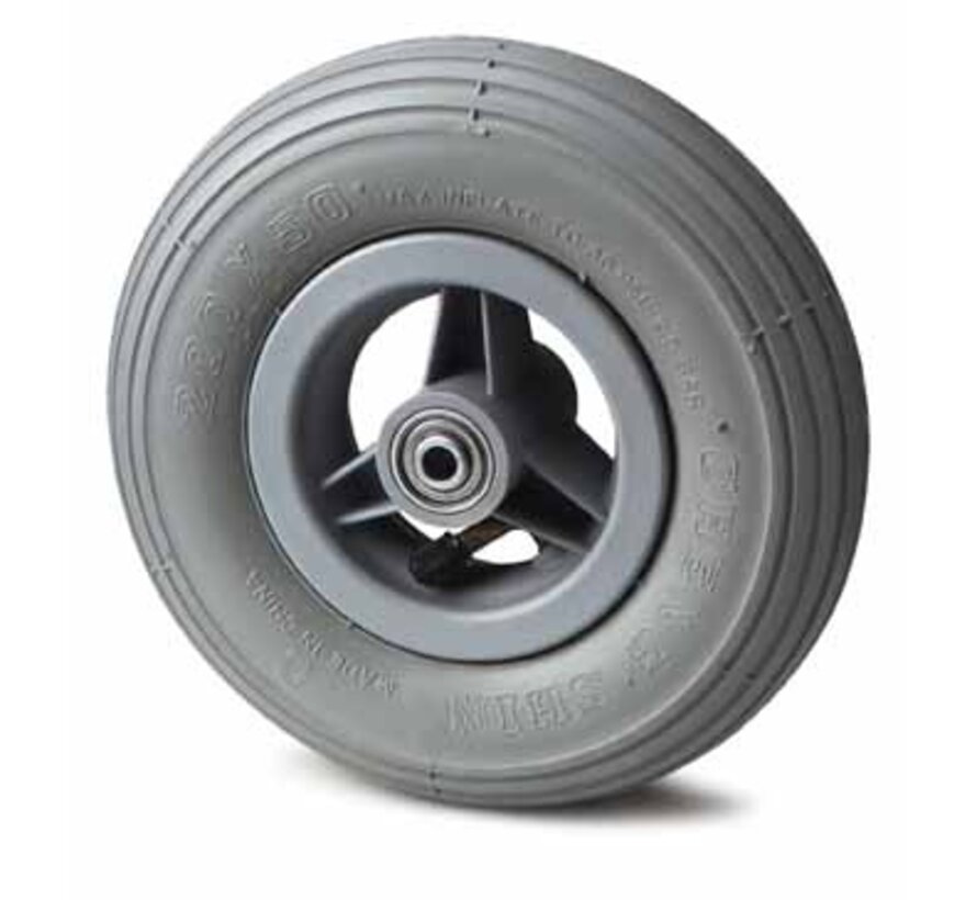 Institutional Wheel Ø150x30mm, Pneumatic Tyre with Rip Profile, Polypropylene Wheel Centre, Precision Ball Bearing, Axle Hole Ø8mm, Hub Length 36mm – 75kg Load Capacity