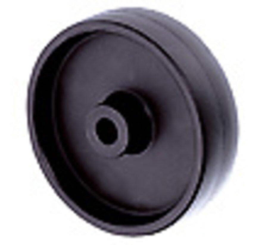 Institutioneel wiel Ø50x19mm, volledig polypropyleen, glijlager, asgat Ø8mm, naaflengte 21mm – draagvermogen 50kg