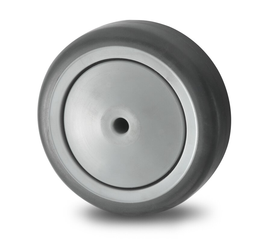 Institutional Wheel from thermoplastic rubber grey non-marking, precision ball bearing, Wheel-Ø 100mm, 80KG