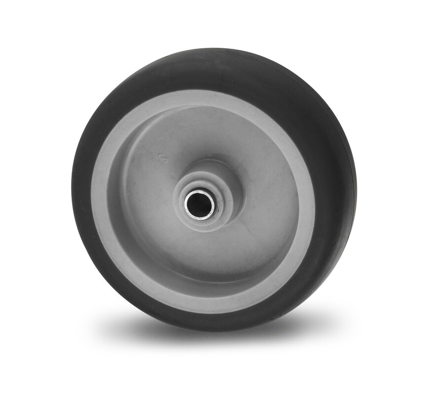 Institutional Wheel from thermoplastic rubber grey non-marking, plain bearing, Wheel-Ø 100mm, 80KG