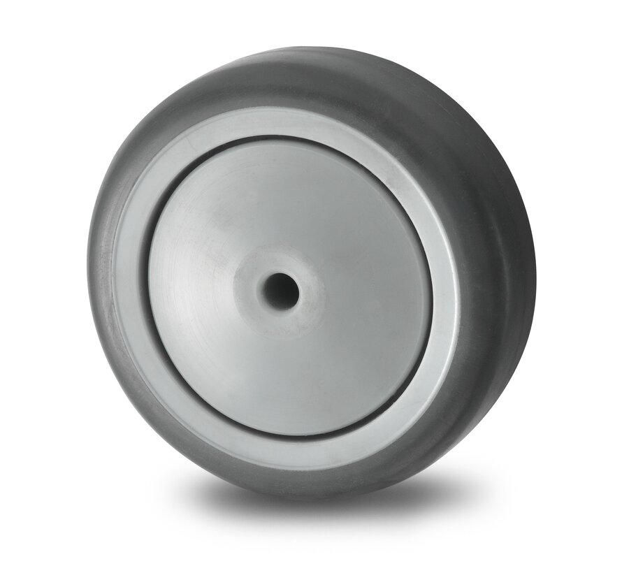 Institutional Wheel from thermoplastic rubber grey non-marking, precision ball bearing, Wheel-Ø 75mm, 75KG