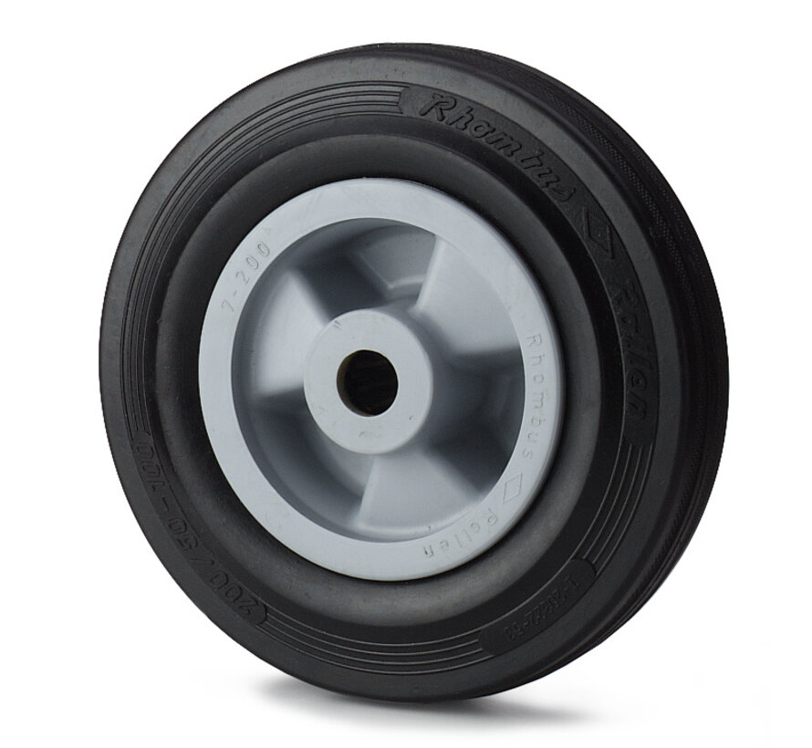 industrial wheel from rubber, black, roller bearing, Wheel-Ø 125mm, 130KG