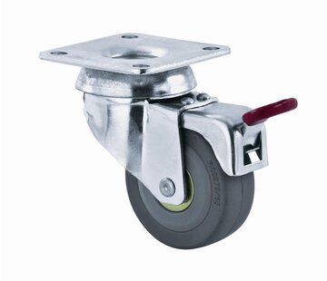 swivel castor with brake, Ø 50 mm, grey non-marking thermoplastic rubber tyre, 40KG