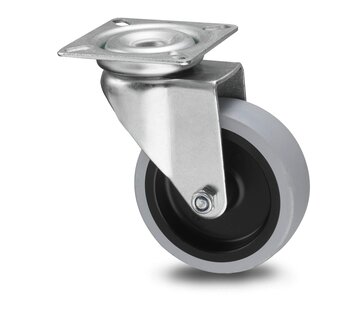 swivel castor, Ø 75mm, grey non-marking thermoplastic rubber tyre, 60KG