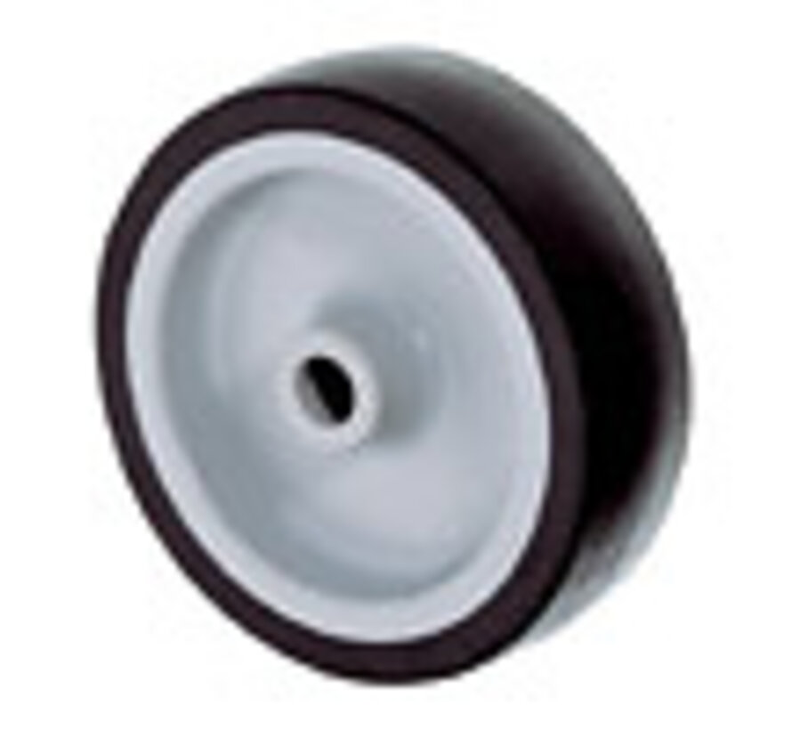 Institutional wheels wheel from thermoplastic rubber gray non-marking, plain bearing, Wheel-Ø 50mm, 50KG
