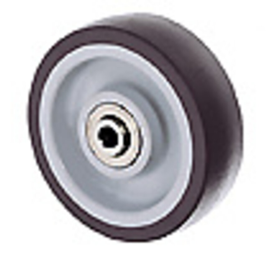 Institutional wheels wheel from thermoplastic rubber gray non-marking, precision ball bearing, Wheel-Ø 50mm, 50KG