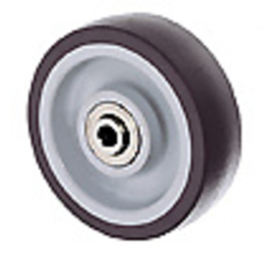 Institutional wheels wheel from thermoplastic rubber gray non-marking, precision ball bearing, Wheel-Ø 75mm, 75KG