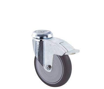 swivel castor with brake, Ø 100 mm, grey non-marking thermoplastic rubber tyre, 100KG