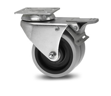 swivel castor with brake, Ø 50 mm, grey non-marking thermoplastic rubber tyre, 80KG