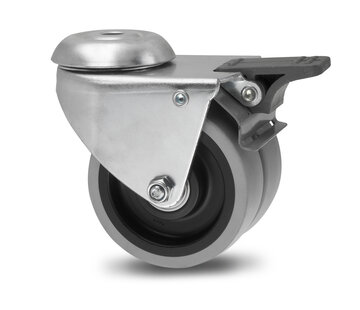 swivel castor with brake, Ø 50 mm, grey non-marking thermoplastic rubber tyre, 80KG