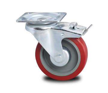 zwenkwiel met rem, Ø 125mm, gespoten polyurethaan, 250KG
