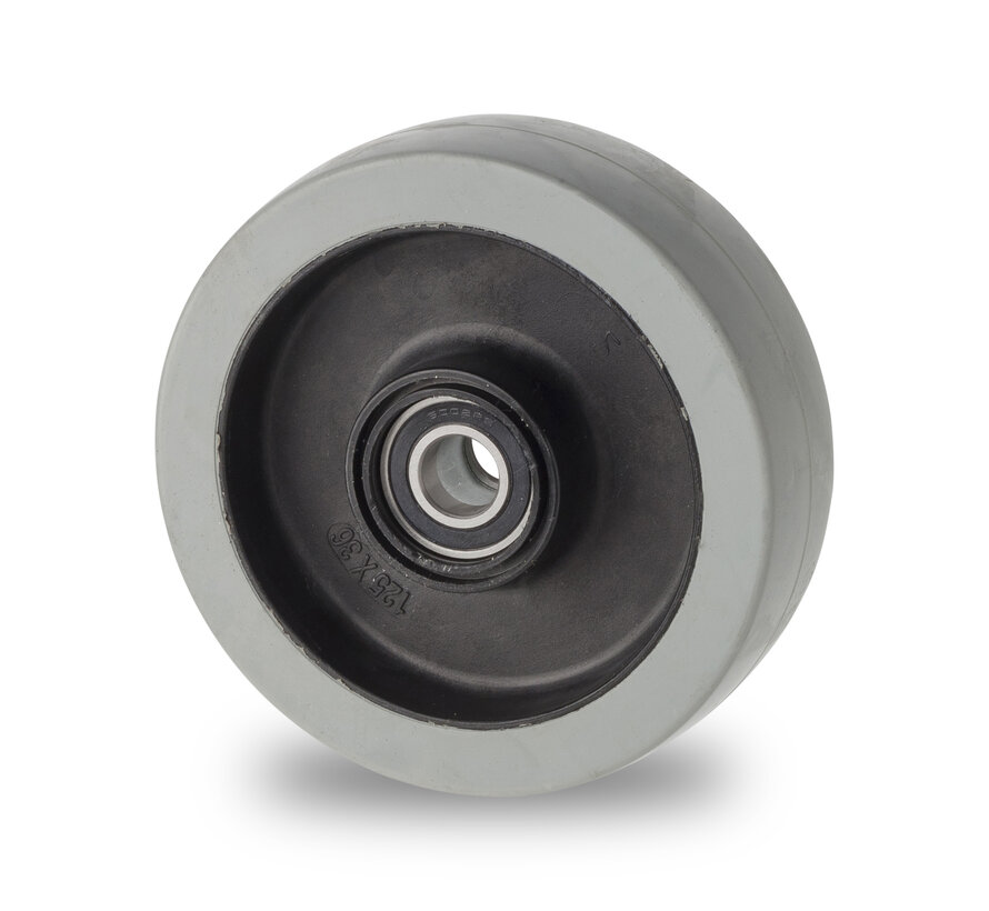 industrial wheel from elastic-tyre non-marking, precision ball bearing stainless steel, Wheel-Ø 100mm, 180KG