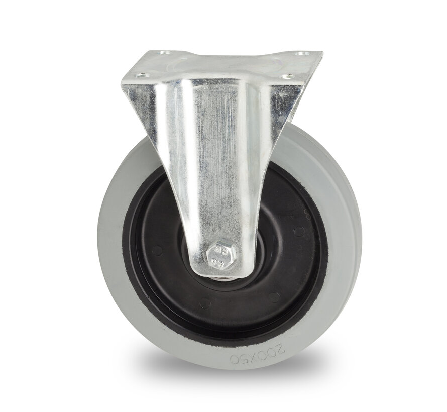 industrial fixed castor from pressed steel, , elastic-tyre non-marking, precision ball bearing, Wheel-Ø 160mm, 300KG