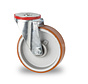 industrial swivel castor from pressed steel, bolt hole, vulcanized polyurethane tread, precision ball bearing, Wheel-Ø 125mm, 200KG