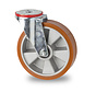 industrial swivel castor from pressed steel, bolt hole, vulcanized polyurethane tread, precision ball bearing, Wheel-Ø 200mm, 400KG