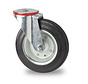 industrial swivel castor from pressed steel, bolt hole, rubber, black, roller bearing, Wheel-Ø 125mm, 100KG