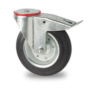 swivel castor with brake, Ø 100mm, rubber, black, 80KG