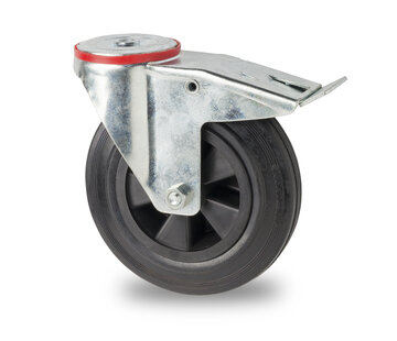 swivel castor with brake, Ø 125mm, rubber, black, 100KG