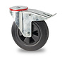 zwenkwiel met rem, Ø 200mm, zwarte rubberband, 200KG