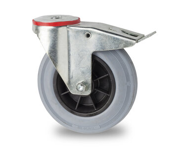 zwenkwiel met rem, Ø 125mm, grijze rubberband, 130KG