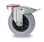 industrial swivel castor with brake from pressed steel, bolt hole, rubber, gray, roller bearing, Wheel-Ø 200mm, 230KG