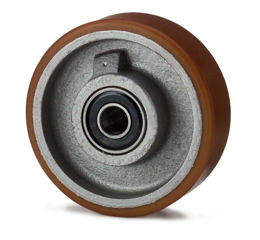 heavy duty Vulkollan® Bayer tread cast iron, precision ball bearing, Wheel-Ø 100mm, 160KG