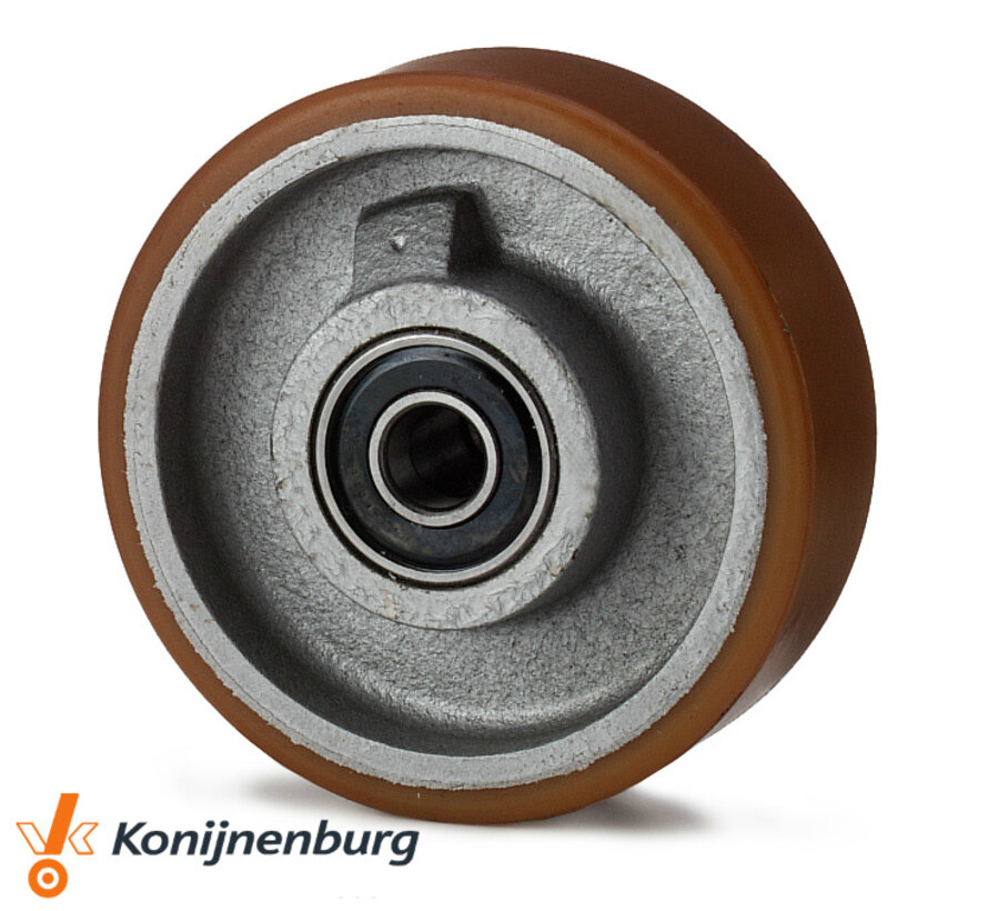 heavy duty Vulkollan® Covestro tread cast iron, precision ball bearing, Wheel-Ø 250mm, 260KG