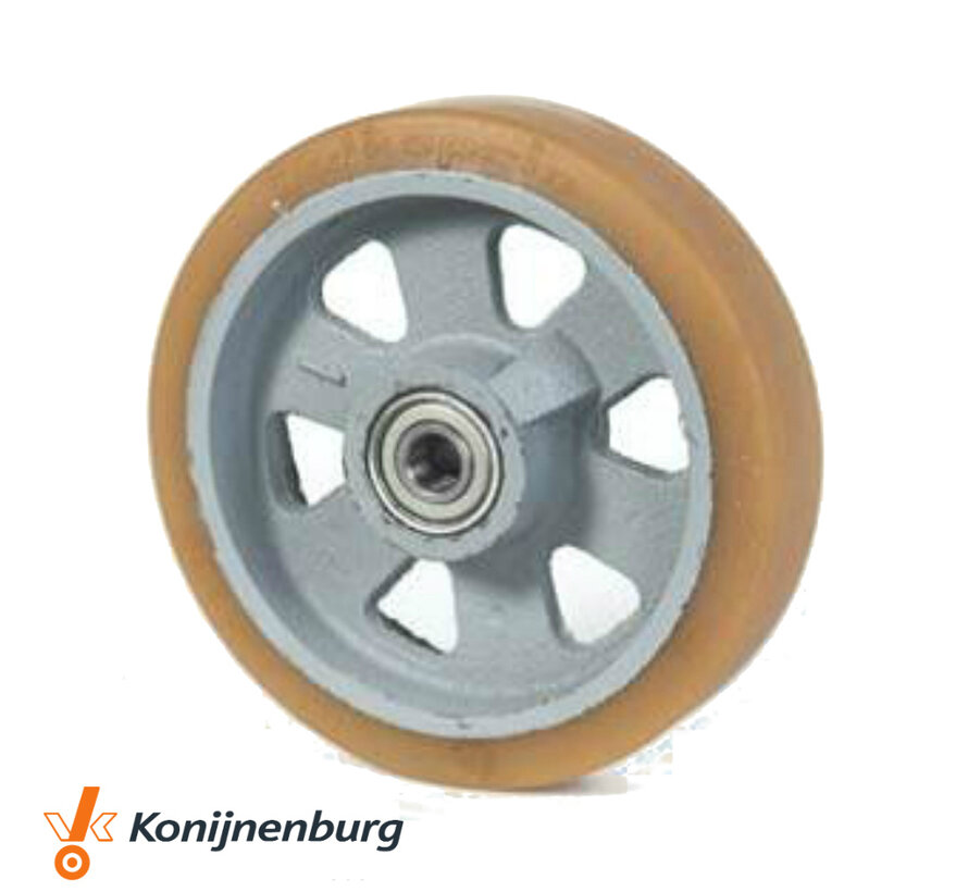 heavy duty Vulkollan® Covestro tread cast iron, precision ball bearing, Wheel-Ø 125mm, KG