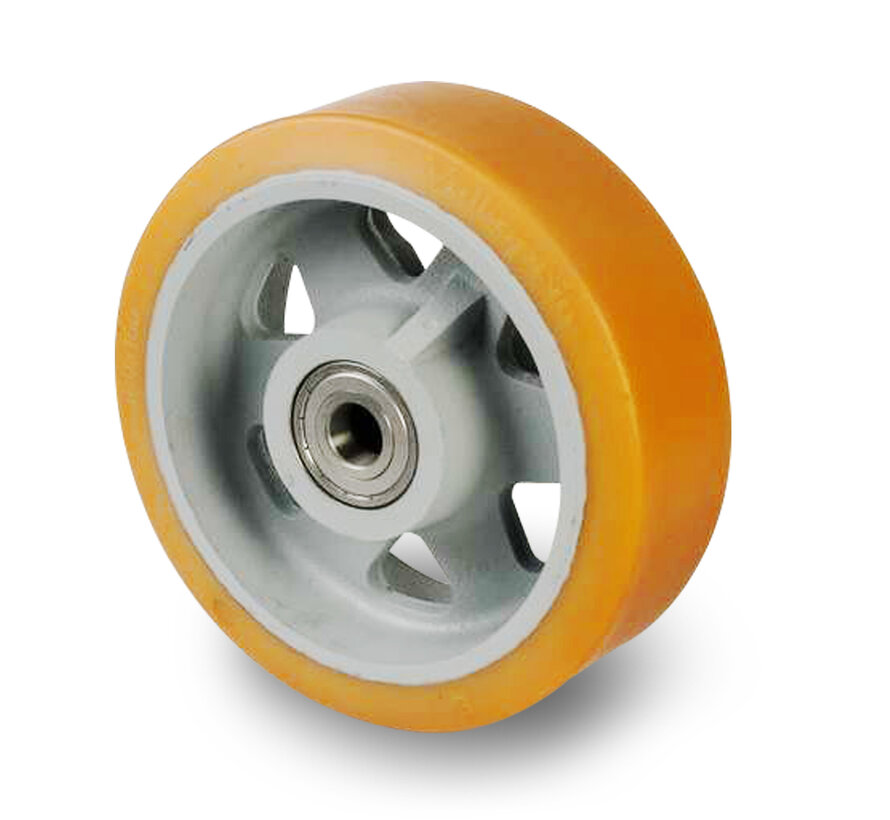 heavy duty Vulkollan® Bayer tread cast iron, precision ball bearing, Wheel-Ø 300mm, 130KG