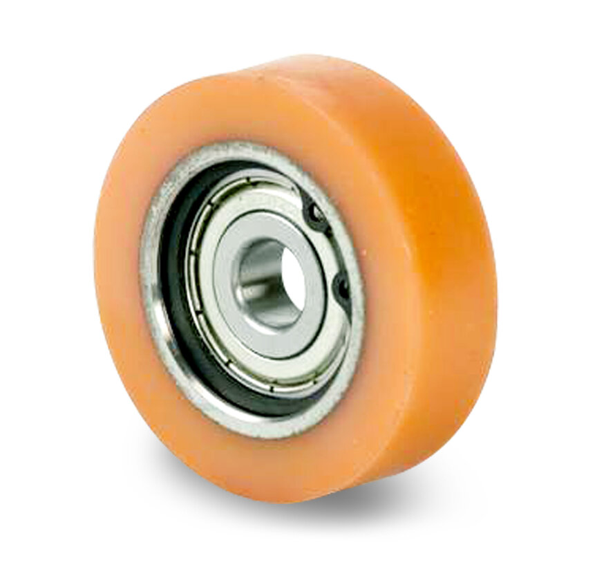 Vulkollan® guiding roller Vulkollan® Bayer tread steel core, precision ball bearing, Wheel-Ø 70mm, 150KG