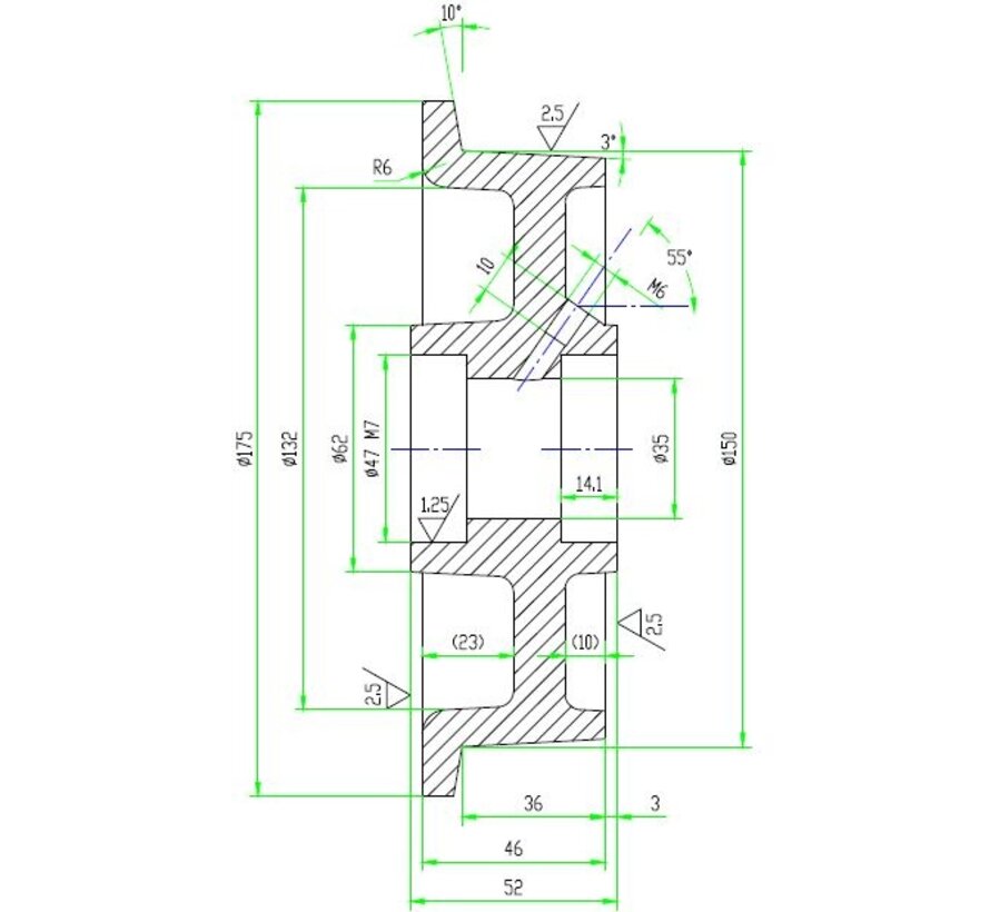 Flensspoorwiel voor rails van gietijzer, precisiekogellager, wiel-Ø 150mm, 1000KG