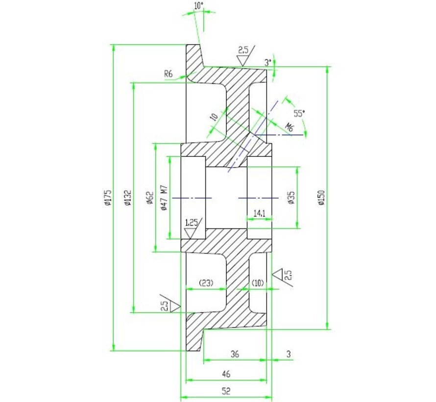 flenswiel, Ø 150mm, gietijzer wiel, 1000KG