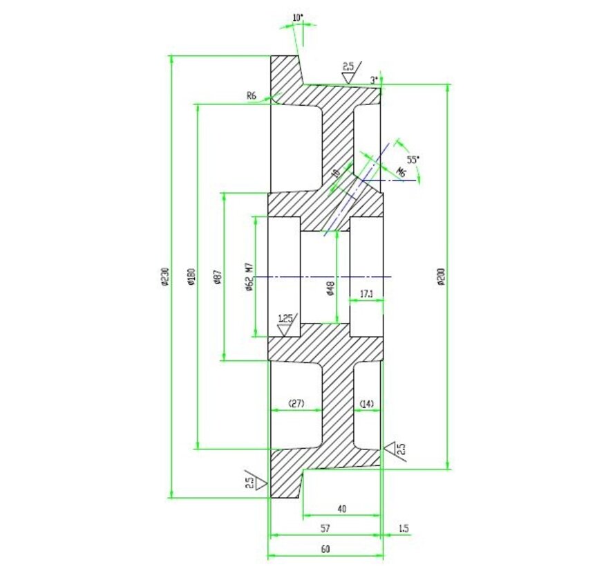 Flenswiel van gietijzer, precisiekogellager, wiel-Ø 200mm, 1500KG