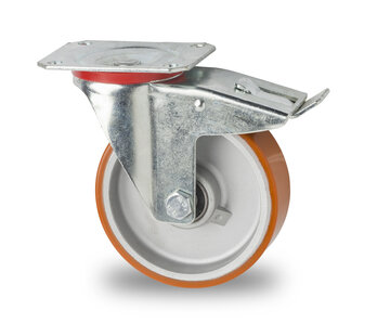 swivel castor with brake, Ø 100mm, vulcanised polyurethane tread, 200KG